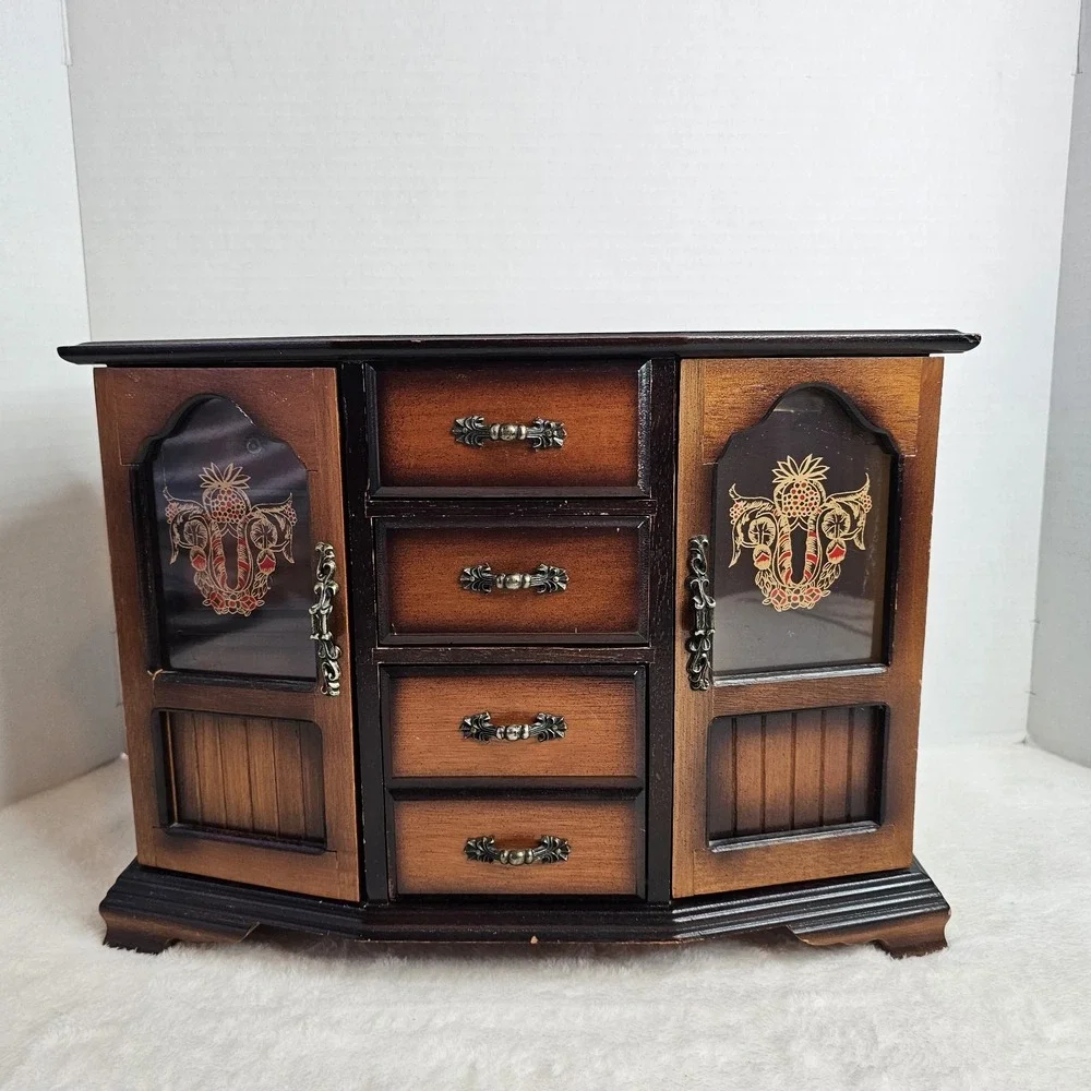 Vintage Wooden Jewelry Box Cabinet